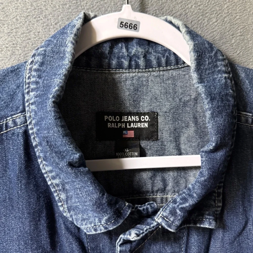 Polo Jeans Co Ralph Lauren Mens XL Denim Trucker Jacket Dark Wash Blue Cotton